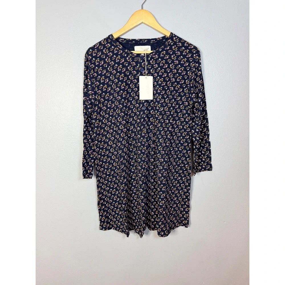 THE GREAT. The Henley Sleep Romper Navy Apron Floral‎ Size 1 Small NWT
